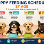 Puppy feeding schedule by age showing meal frequency and nutrition guide for growing puppies